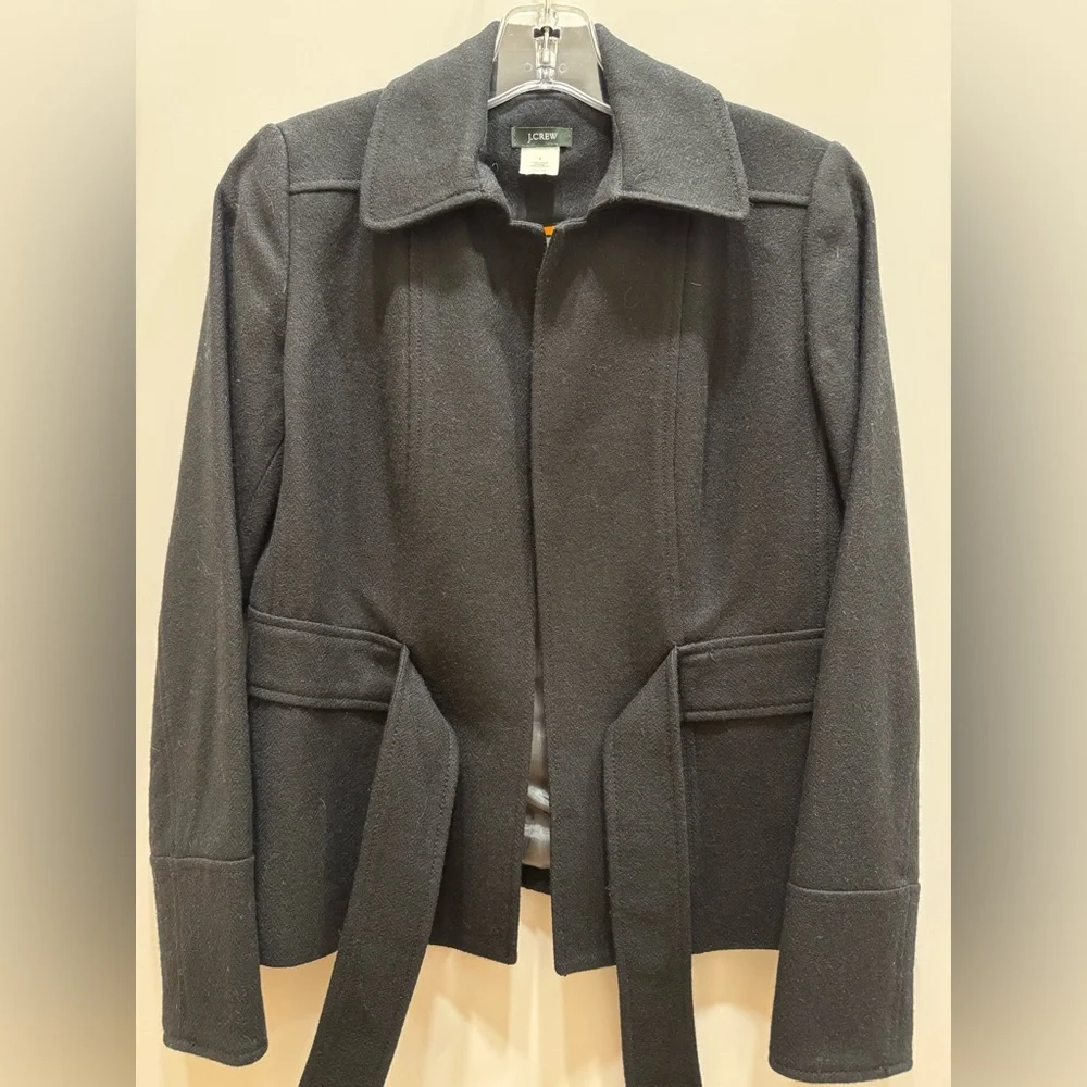 J. Crew Robert Noble Scottish Wool Belted Blazer Black Women’s Size 2 - Picture 7 of 12